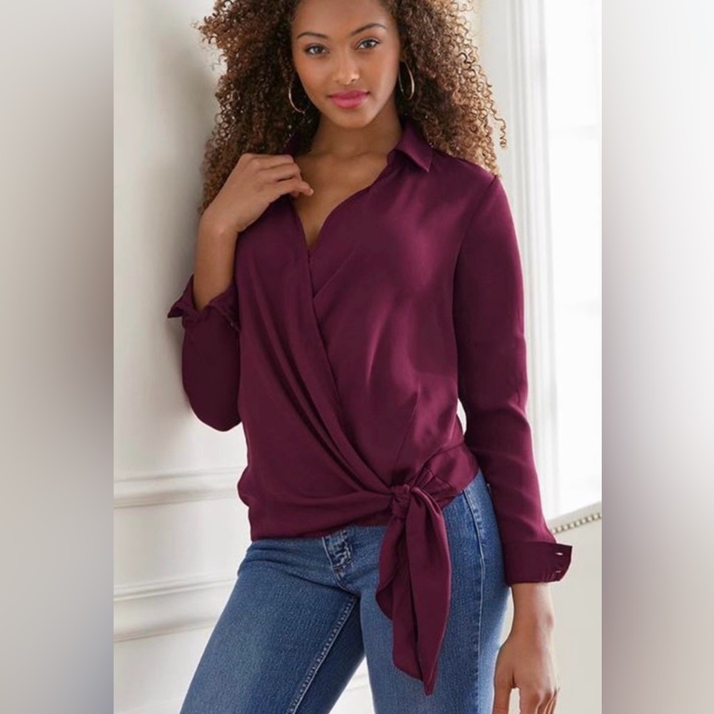 VENUS Deep Burgundy Wrap Blouse